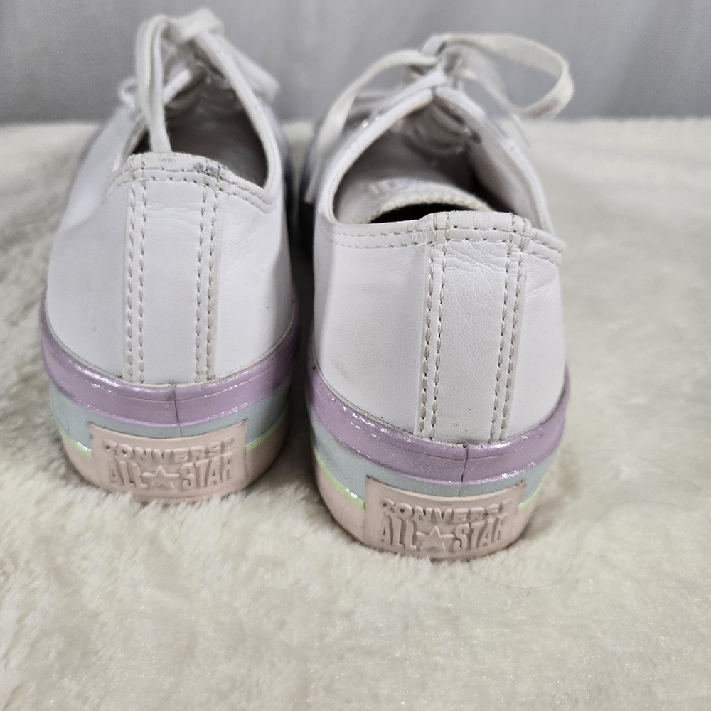 Convere All Star White Leather Platform  Low Top Shoes Size 7 - Picture 3 of 8